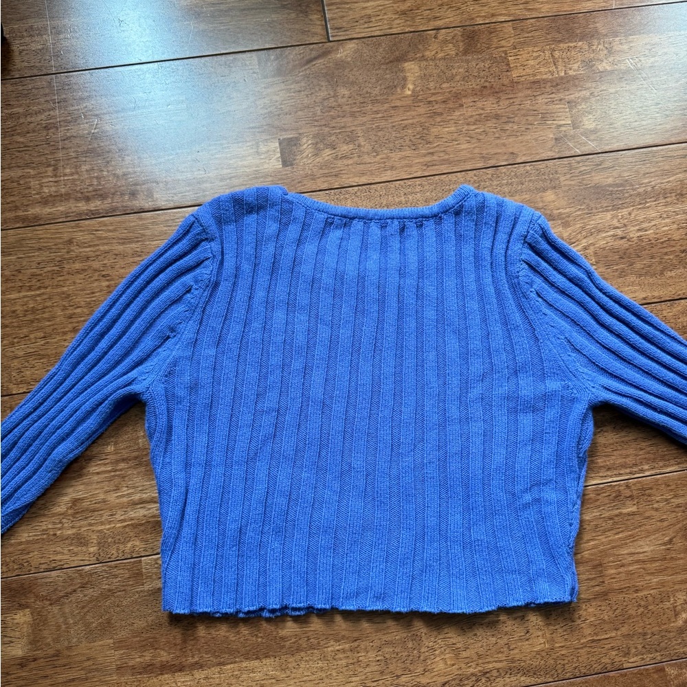 Blue Ribbed Knit Sweater - Picture 3 of 4